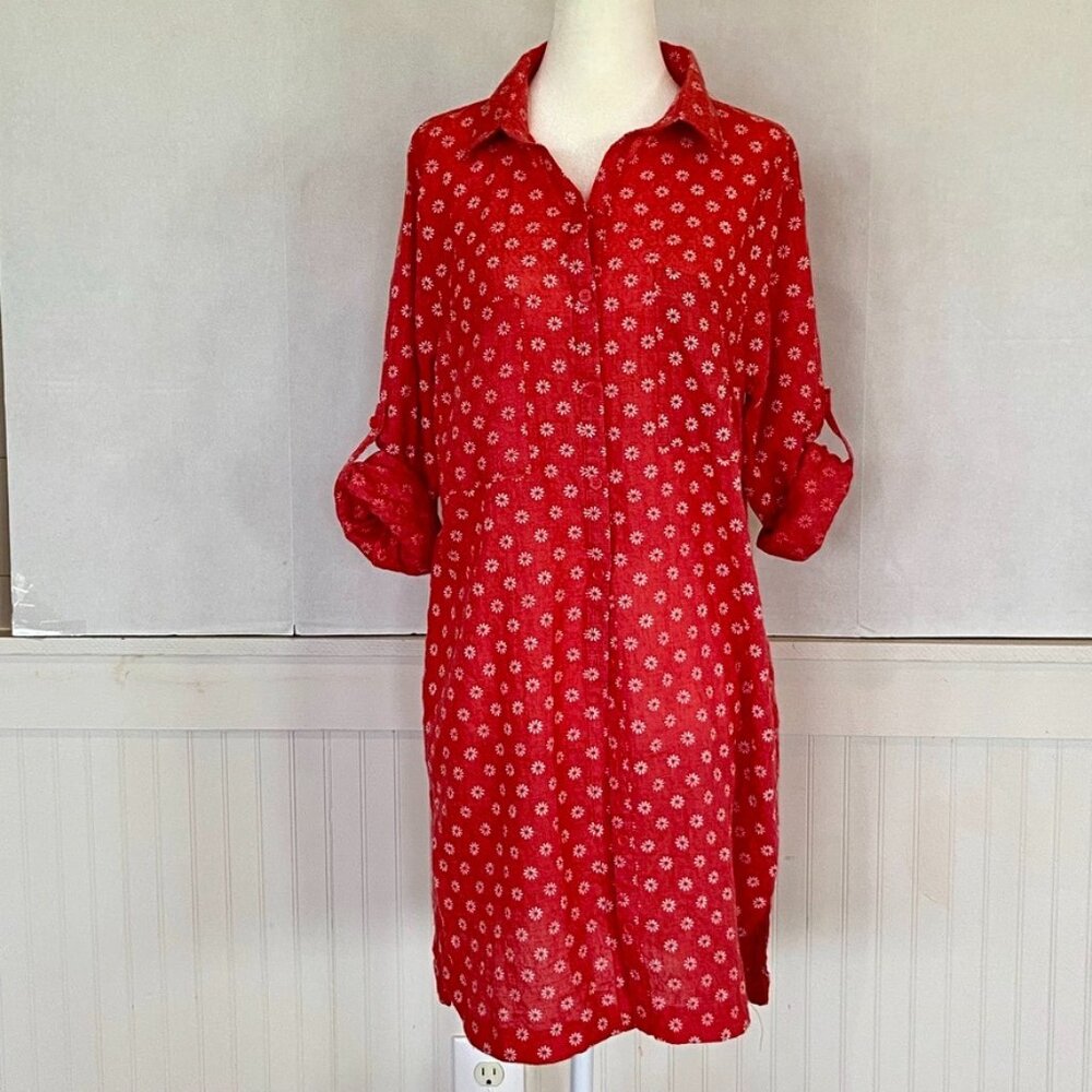 Red/Coral button front Shirt dress Sz M